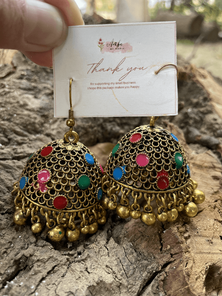 Trendy earrings: Multicolor Meena Jhumkas at AmbsbyMaria
