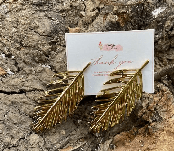 Luxe Leaf Gold Earrings - earrings at AmbsbyMaria